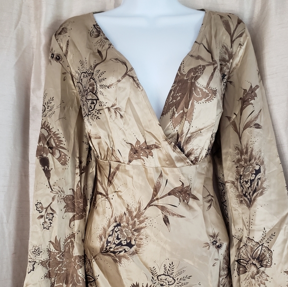 NWOT New York City Design tan & brown floral silk blouse top Womens Medi… - Picture 2 of 5